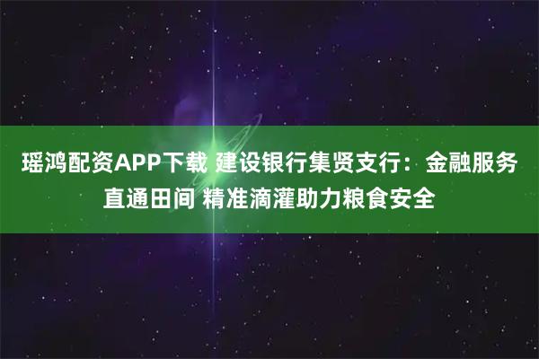 瑶鸿配资APP下载 建设银行集贤支行：金融服务直通田间 精准滴灌助力粮食安全